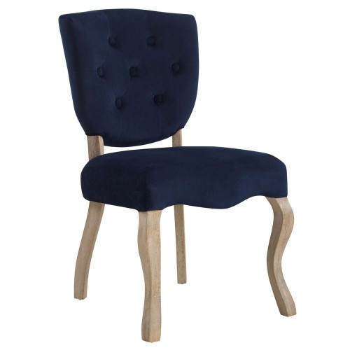 Array Vintage French Performance Velvet Dining Side Chair in Midnight Blue