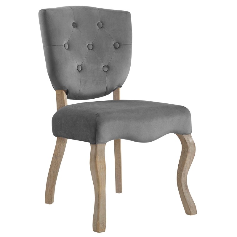 Array Vintage French Performance Velvet Dining Side Chair in Gray