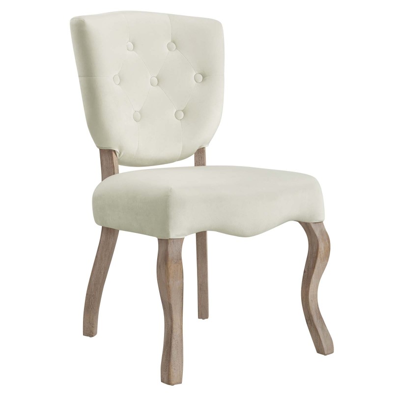 Array Vintage French Performance Velvet Dining Side Chair in Ivory