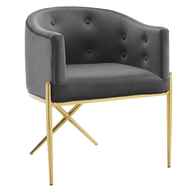 Savour Tufted Performance Velvet Accent Dining Armchair in Charcoal