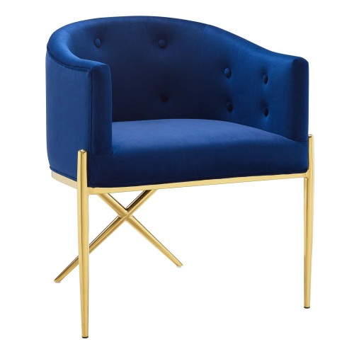 Savour Tufted Performance Velvet Accent Dining Armchair in Navy