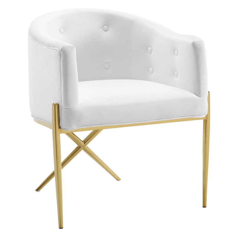 Savour Tufted Performance Velvet Accent Dining Armchair in White