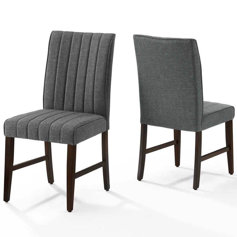 Motivate Channel Tufted Upholstered Fabric Dining Chair Set of 2 in Gray