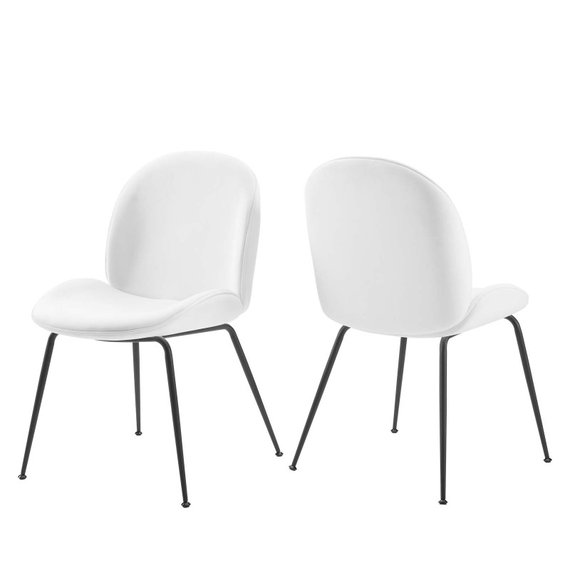 Scoop Black Powder Coated Steel Leg Performance Velvet Dining Chairs - Set of 2 in White