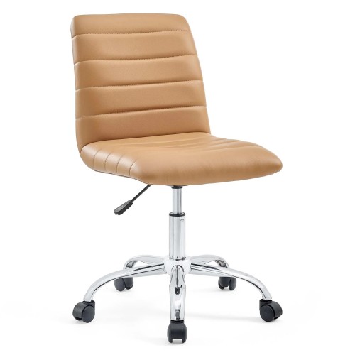 Armless Mid Back Vinyl Office Chair in Tan