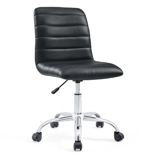 Armless Mid Back Vinyl Office Chair in Black