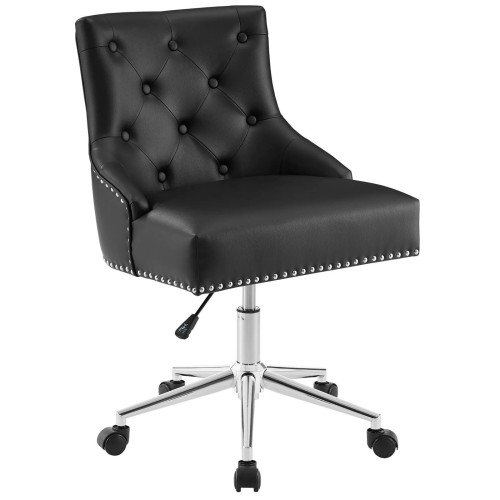 Regent Tufted Button Swivel Faux Leather Office Chair in Black