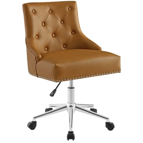 Regent Tufted Button Swivel Faux Leather Office Chair in Tan