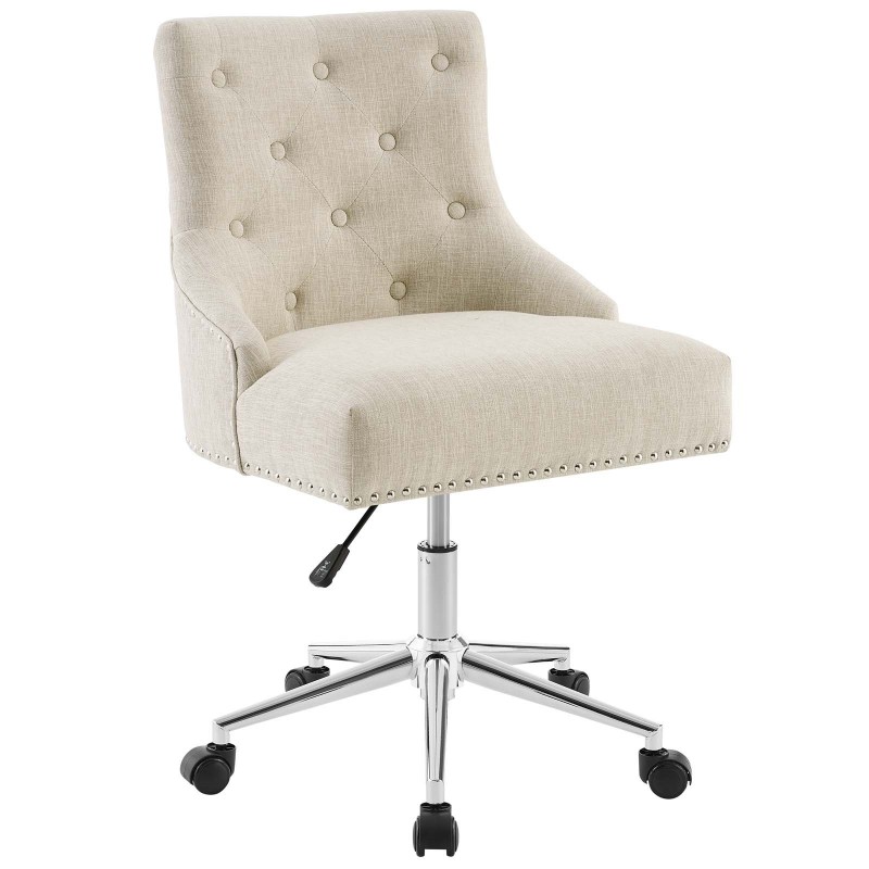 Tufted Button Swivel Upholstered Fabric Office Chair in Beige