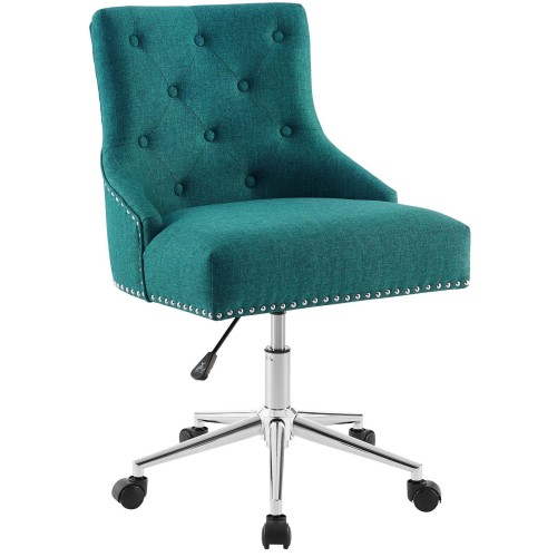 Tufted Button Swivel Upholstered Fabric Office Chair in Teal