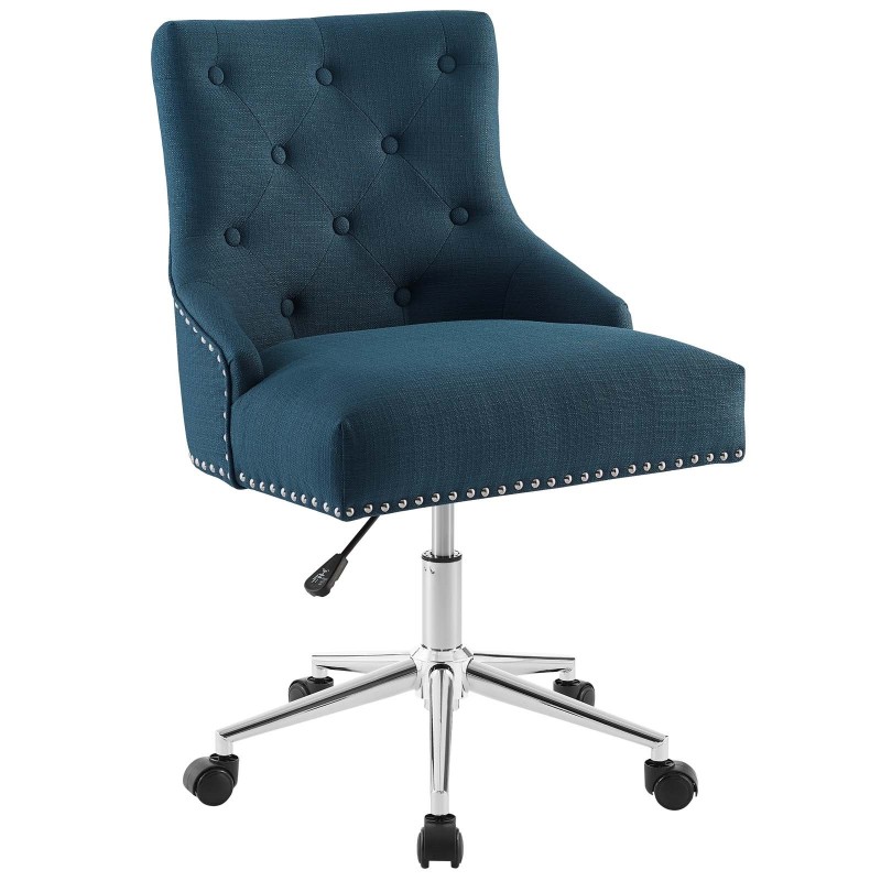 Tufted Button Swivel Upholstered Fabric Office Chair in Azure