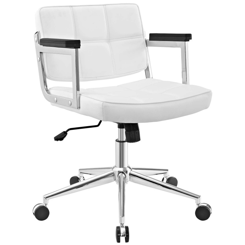 Mid Back Upholstered Vinyl Office Chair in White