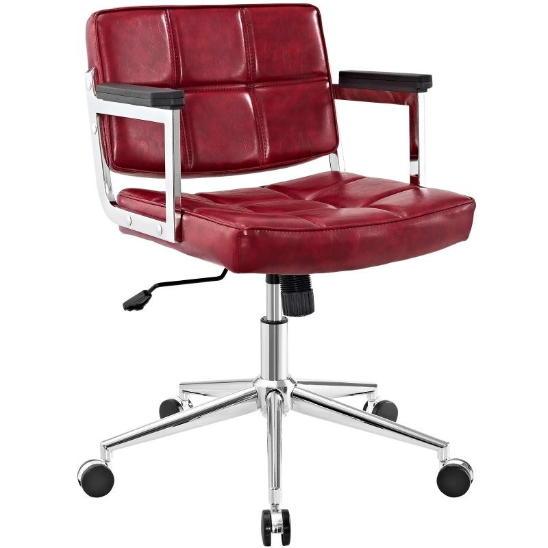 Mid Back Upholstered Vinyl Office Chair in Red