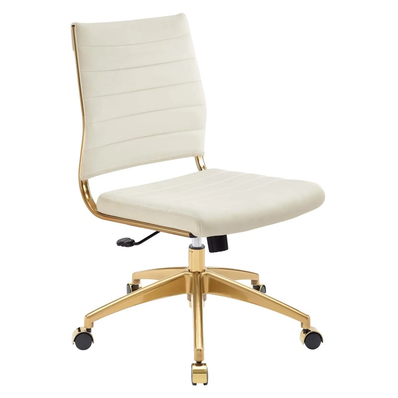 Armless Mid Back Performance Velvet Office Chair in Ivory