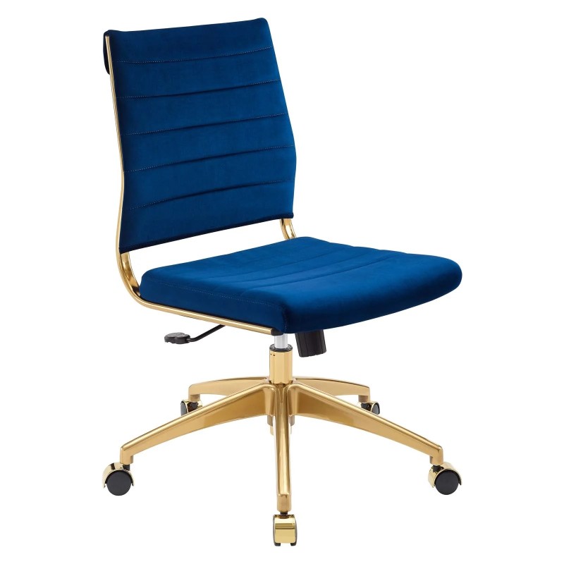 Armless Mid Back Performance Velvet Office Chair in Navy