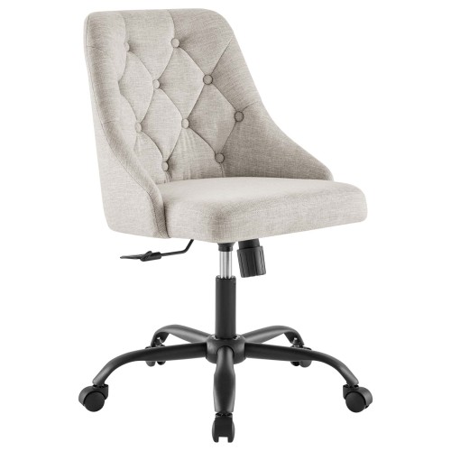 Distinct Tufted Swivel Upholstered Office Chair in Black Beige