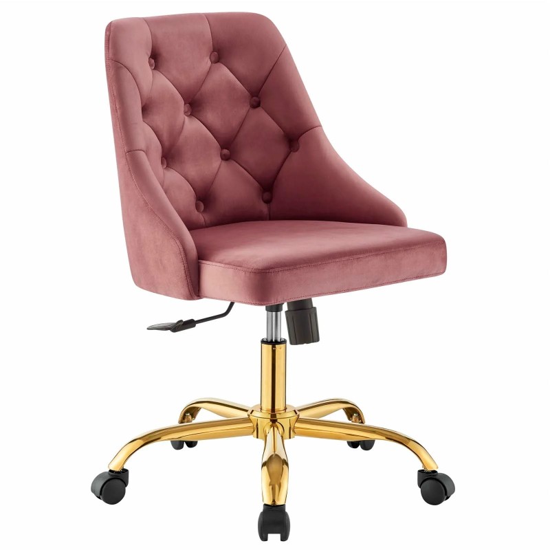 Distinct Tufted Swivel Performance Velvet Office Chair in Gold Dusty Rose