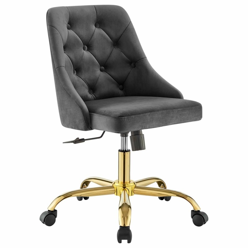 Distinct Tufted Swivel Performance Velvet Office Chair in Gold Gray