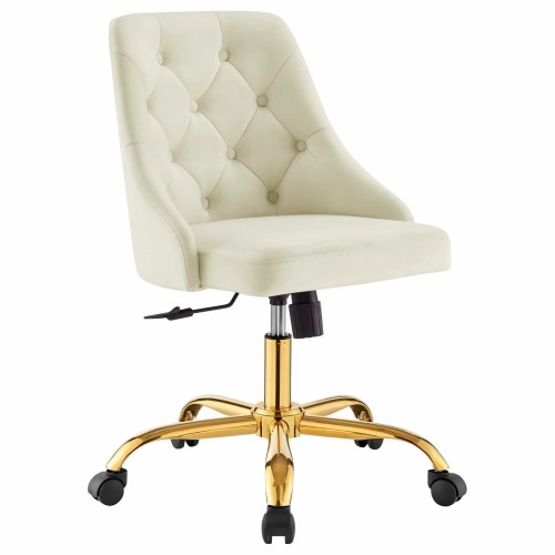 Distinct Tufted Swivel Performance Velvet Office Chair in Gold Ivory