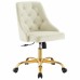 Distinct Tufted Swivel Performance Velvet Office Chair in Gold Ivory