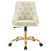 Distinct Tufted Swivel Performance Velvet Office Chair in Gold Ivory