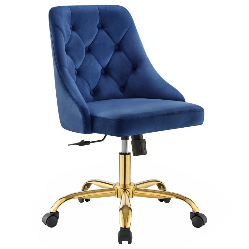 Distinct Tufted Swivel Performance Velvet Office Chair in Gold Navy