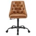 Distinct Tufted Swivel Vegan Leather Office Chair in Black Tan