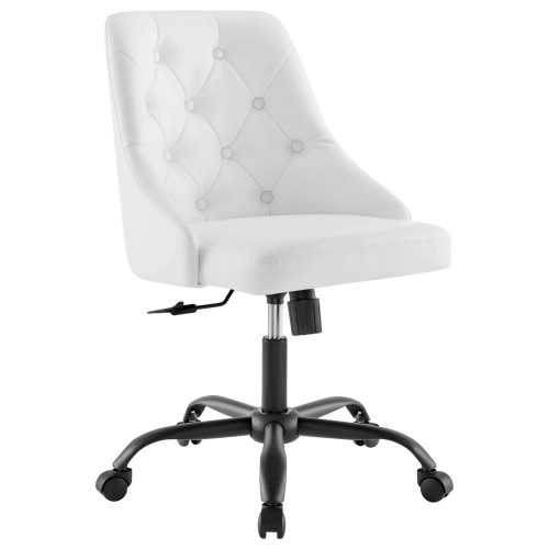 Distinct Tufted Swivel Vegan Leather Office Chair in Black White