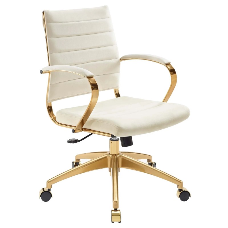 Mid Back Performance Velvet Office Chair in Ivory