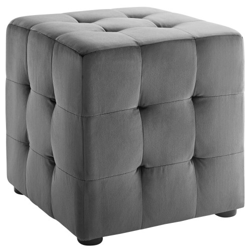 Contour Tufted Cube Performance Velvet Ottoman in Gray