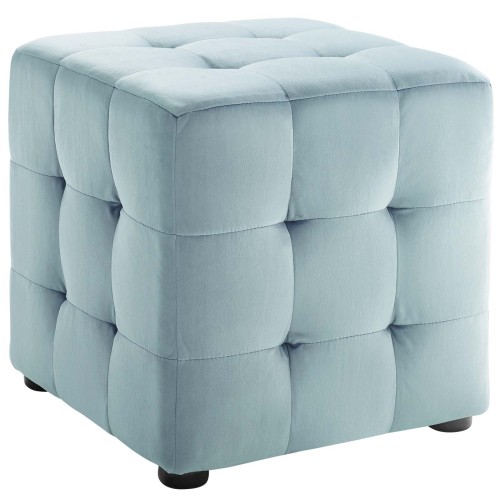 Contour Tufted Cube Performance Velvet Ottoman in Light Blue