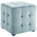 Contour Tufted Cube Performance Velvet Ottoman in Light Blue