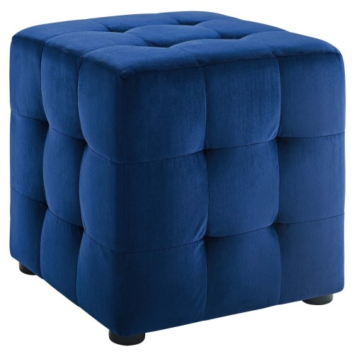 Contour Tufted Cube Performance Velvet Ottoman in Navy