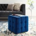 Contour Tufted Cube Performance Velvet Ottoman in Navy