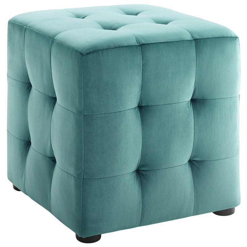 Contour Tufted Cube Performance Velvet Ottoman in Teal