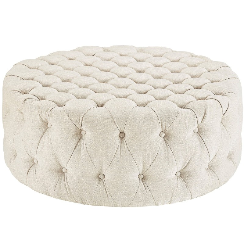 Amour Upholstered Fabric Ottoman in Beige