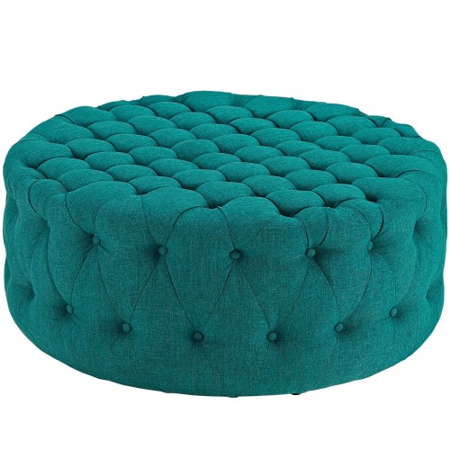 Amour Upholstered Fabric Ottoman in Teal