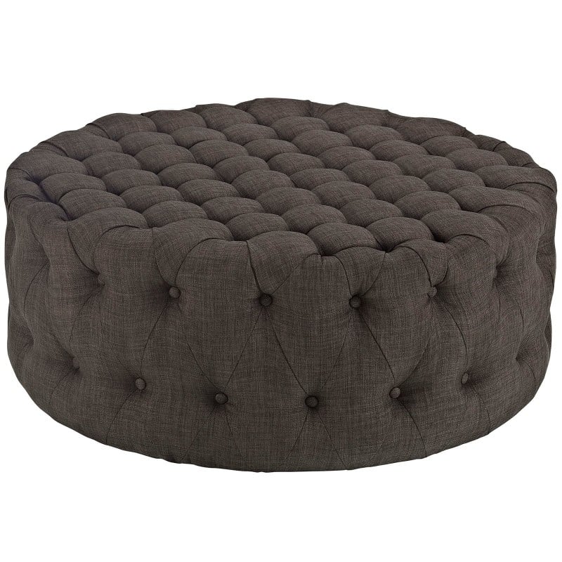 Amour Upholstered Fabric Ottoman in Brown