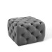 Amour Tufted Button Square Performance Velvet Ottoman in Gray