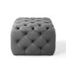 Amour Tufted Button Square Performance Velvet Ottoman in Gray