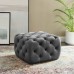 Amour Tufted Button Square Performance Velvet Ottoman in Gray