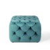 Amour Tufted Button Square Performance Velvet Ottoman in Sea Blue