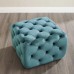 Amour Tufted Button Square Performance Velvet Ottoman in Sea Blue