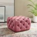 Amour Tufted Button Square Performance Velvet Ottoman in Dusty Rose