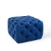 Amour Tufted Button Square Performance Velvet Ottoman in Navy