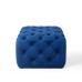 Amour Tufted Button Square Performance Velvet Ottoman in Navy