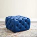 Amour Tufted Button Square Performance Velvet Ottoman in Navy