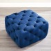 Amour Tufted Button Square Performance Velvet Ottoman in Navy