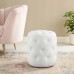 Amour Tufted Button Round Faux Leather Ottoman in White