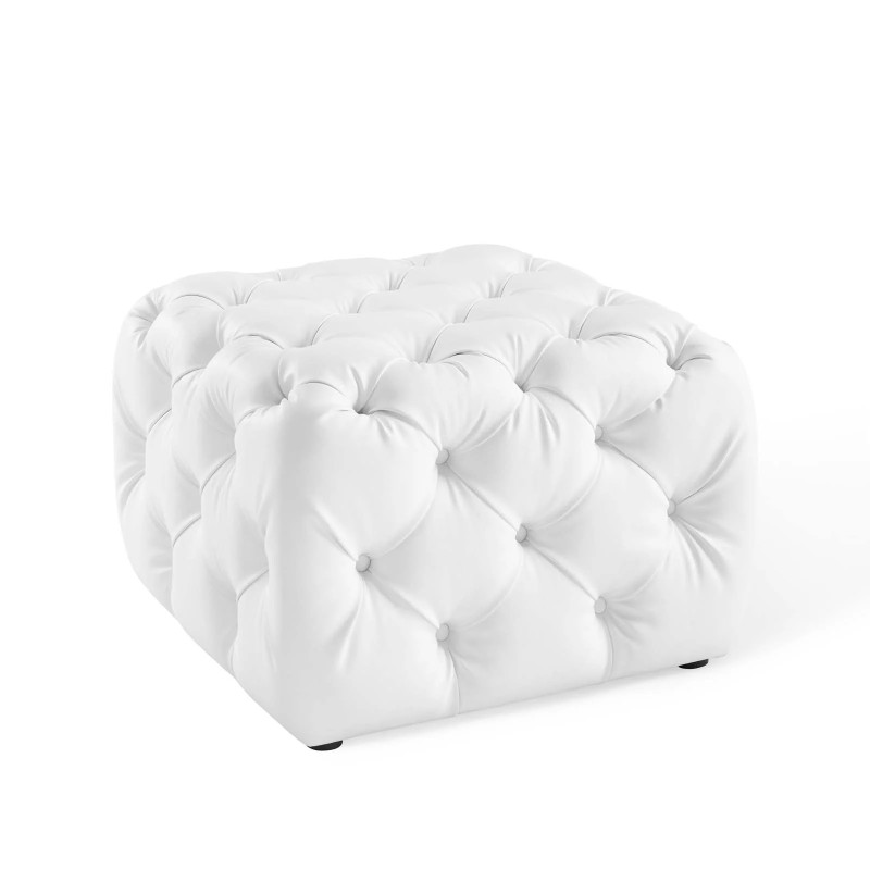 Amour Tufted Button Square Faux Leather Ottoman in White